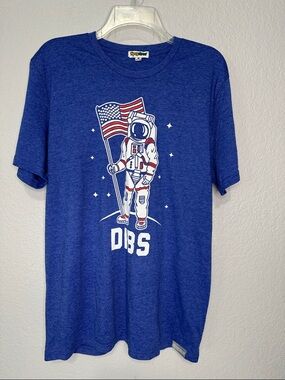Tipsy Elves Men’s Blue Patriotic Space Logo Crew Neck Short Sleeve Tee Large